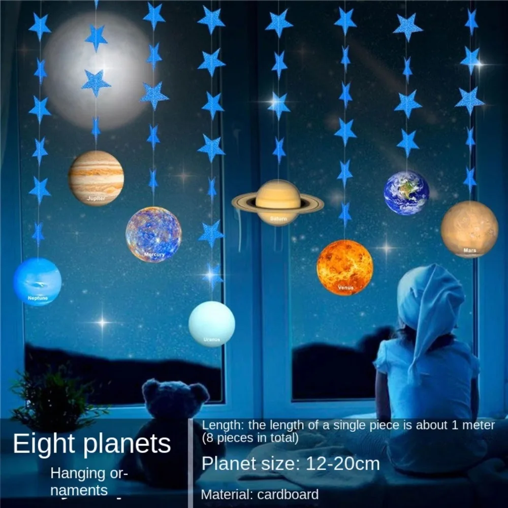 

Beautiful Starry Sky Bedroom Banner Art Sense Eight Planets Universe Household Ornaments DIY Happy Birthday Party Hanging Flag