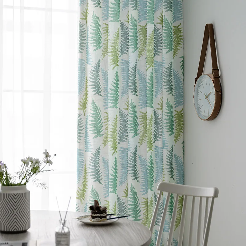 

2022 New Plant Green Cotton and Linen Curtains Nordic Printing Semi-blackout Curtains Living Room Bedroom Partition Curtains