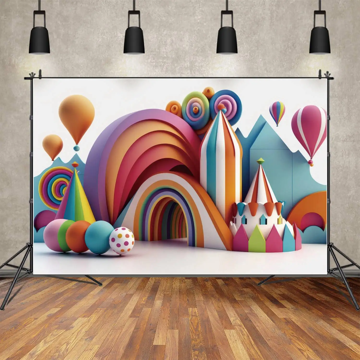 

Rainbow Circus Wall Photography Backdrops Birthday Party Candy Color Customized Baby Photo Booth Backgrounds Photoshoot Props