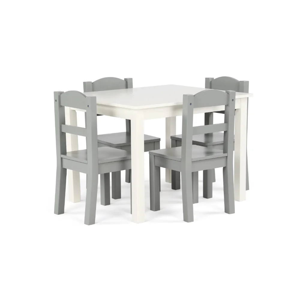 

Humble Crew Springfield 5-Piece Wood Kids Table & Chairs Set in White & Grey study table for kids kids desk