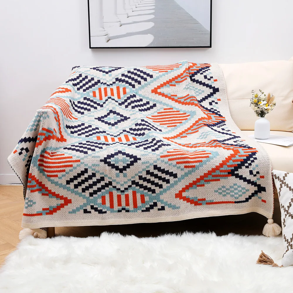 Плед в скандинавском стиле, вязаное одеяло в богемном стиле для дивана, плед для дивана, покрывало для кровати, декоративное покрывало