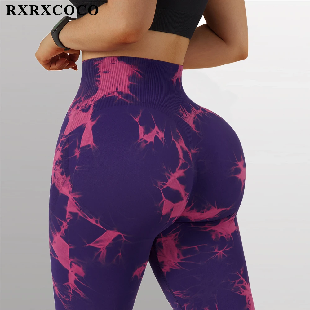 

RXRXCOCO Fitness Women Leggings Push UP Sport Seamless Leggings High Waist Tie Dye Yoga Sportswear Workout Push Up Gym Pants