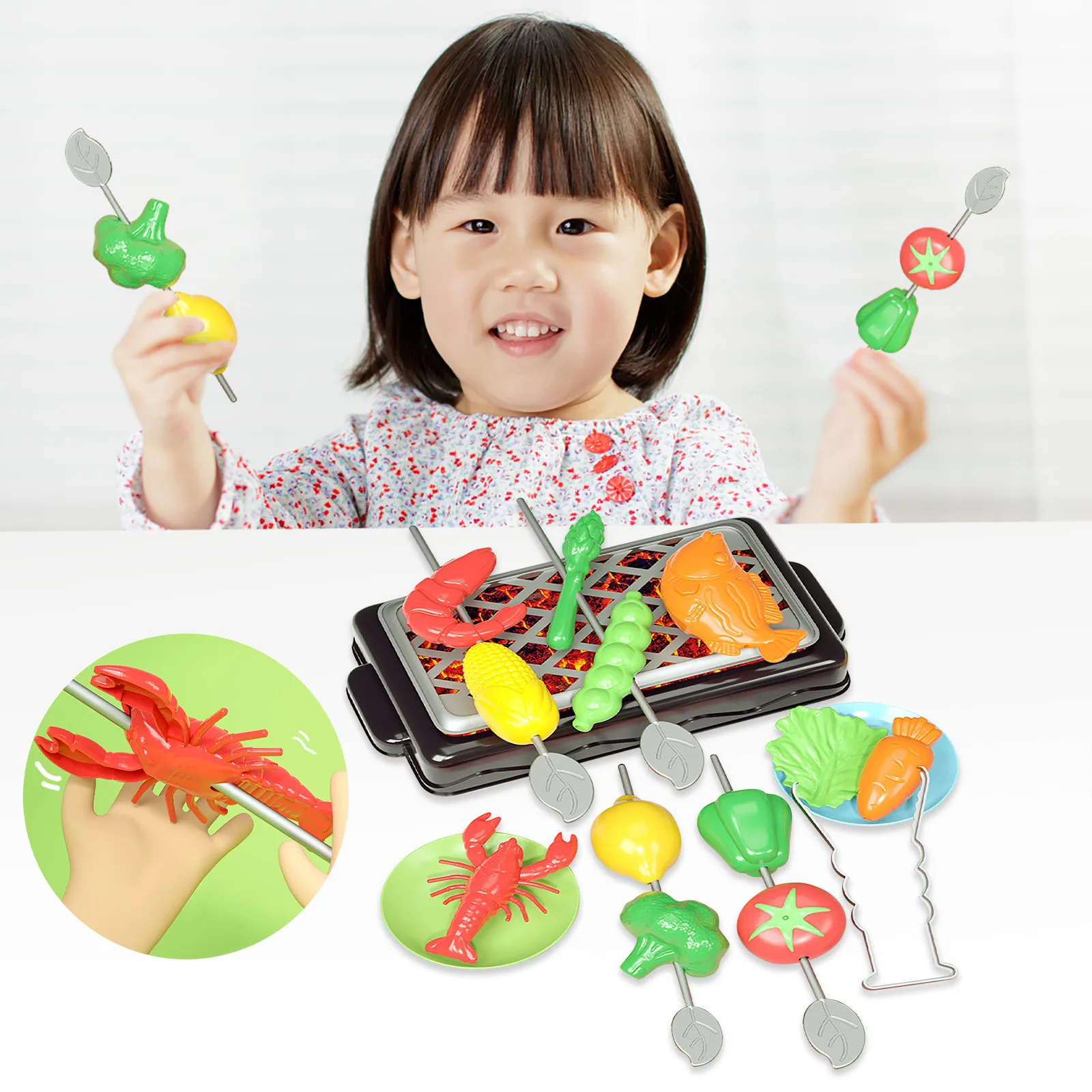 

Children's Barbecue Toy Set Play House Baby Kitchen BBQ Mini Grill Rack Simulation Food Grill Model Butter