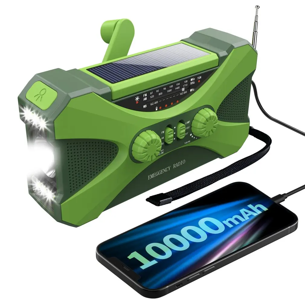

10000mAh Emergency Radio Portable Solar Hand Crank Radio AM/FM LED Flashlight SOS Alarm Power Bank Speaker Weather Radio