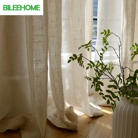 Однотонные льняные тюлевые занавески BILEEHOME для спальни, гостиной, кухни, японская прозрачная вуаль для потайной шторы, домашний декор, оконн...
