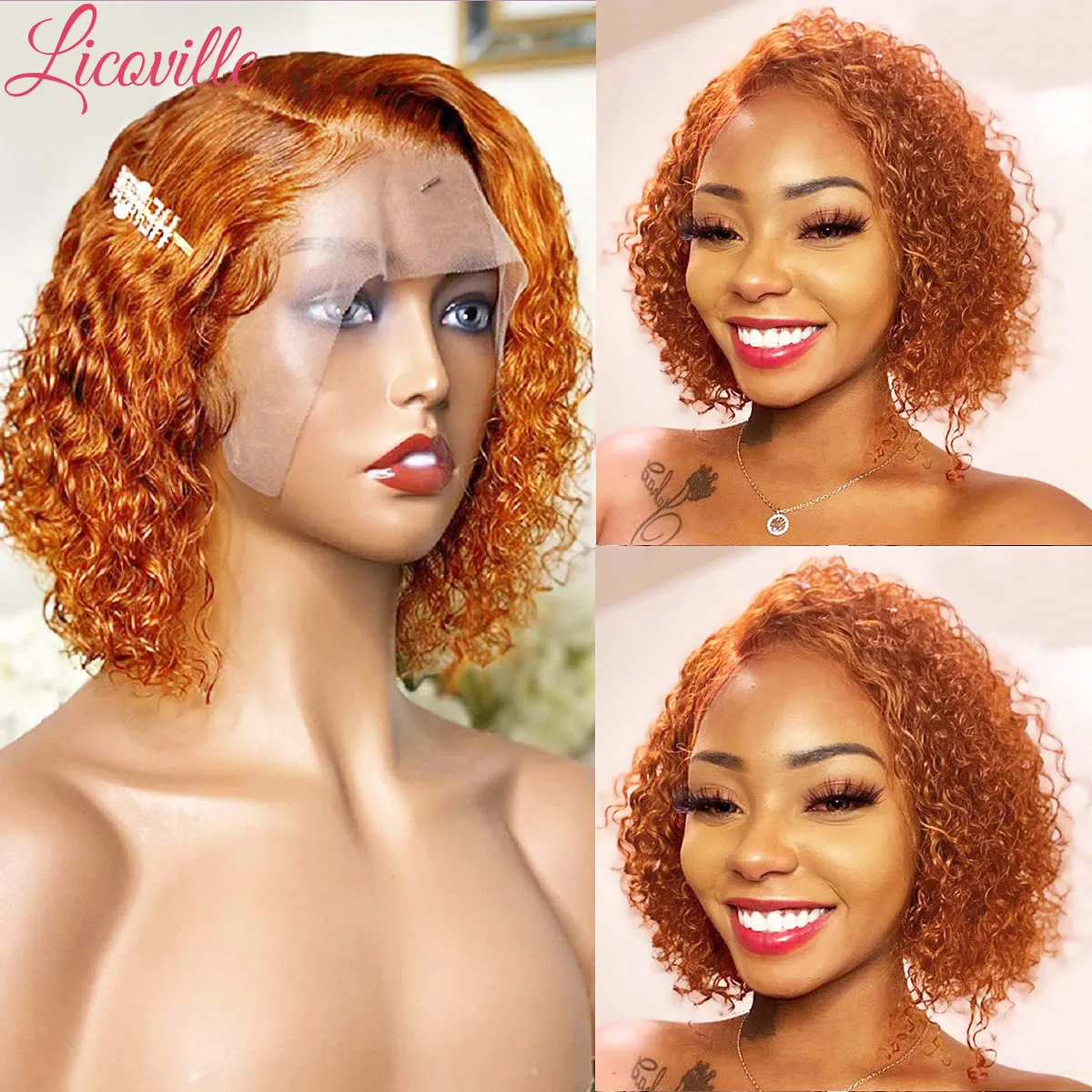 Orange Curly Bob Wigs Brazilian Wig 613 Lace Frontal Human Hair Bundles Closures Glueless Women Natural Hairpiece Ginger
