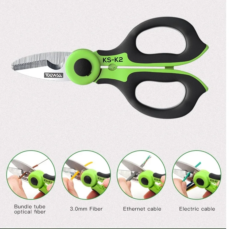 

Fiber Optic Kevlar Scissors TAWAA High-end KS-K2 Cable Cutter High Carbon Stainless Steel Serrated Sharp Blade Wire Cutting