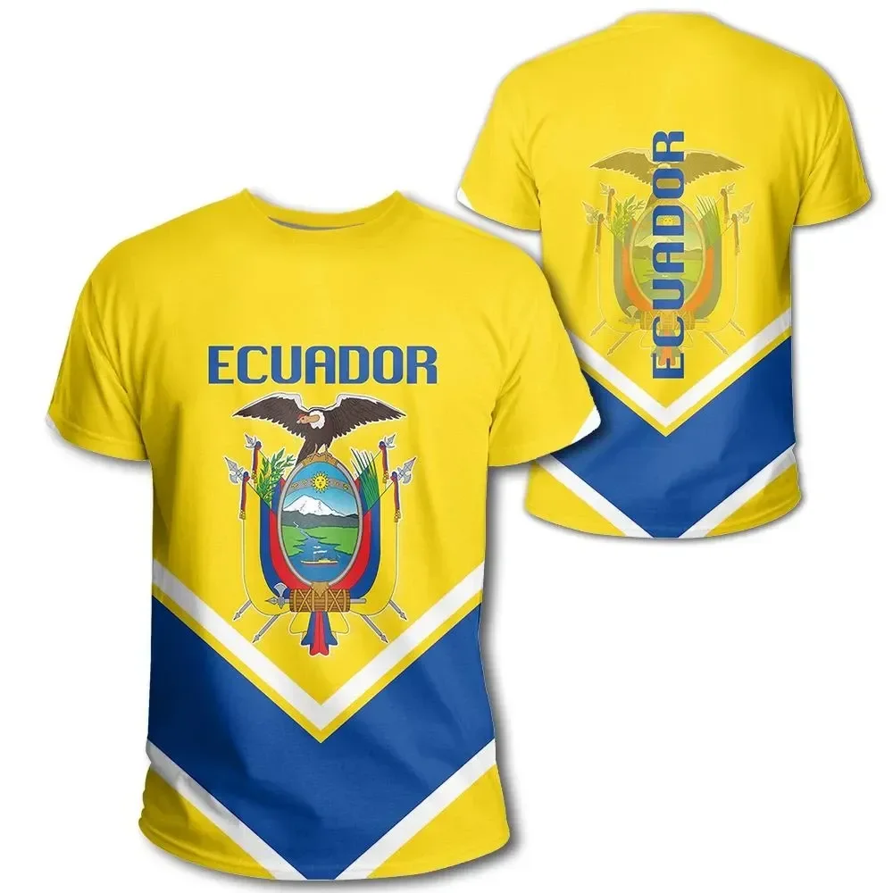 

Ecuador Flag Coat of Arms T-shirt Summer Casual Streetwear Men's Fashion O-neck T-shirts Boys Oversized Short Sleeve Tops