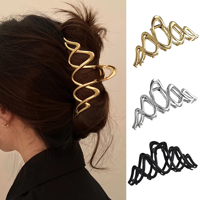 

New Wavy Metal Grab Clip Large Size High Ponytail Clip Headwear Hairpin 2023 New Shark Clip Female Back Of Head Special-shaped