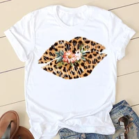 women tshirt 2022 cartoon leopard lips printing 90s fashion print t shirt clothes tee shirt for female tops graphic lady t shirt