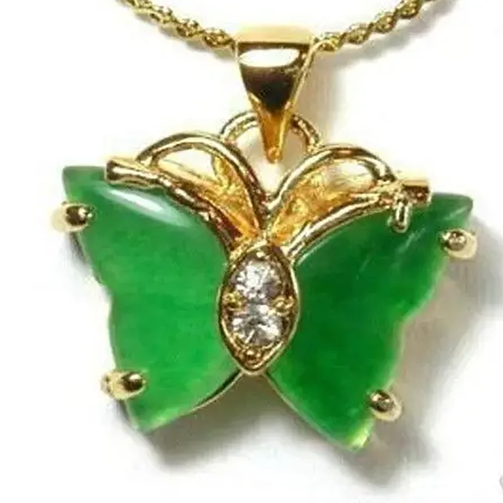 Новое ожерелье с подвеской в виде бабочки из натурального зеленого камня