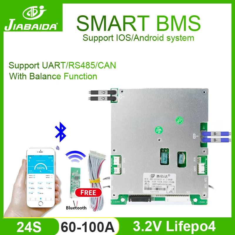 

JBD 16S 48V Smart Bms Bluetooth 100 Amp Lithium Iron Phosphate Battery Management System 3.7V Lithium Battery Pack 60A 80A