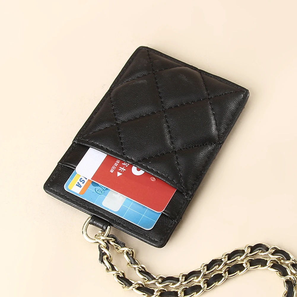 Women Korean Fashion Wallets Simple Bag Ultra-thin Sheepskin Mini Document Coin Purse Leather Hanging Neck Chain Shoulder Bag