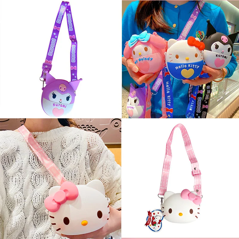 

Sanrioed Kawaii Shoulder Bag Cartoon Kt Cat Kuromi Mymelody Shopping Wallet Cosmetic Storage Messenger Bags Girl Kids Doll Gift