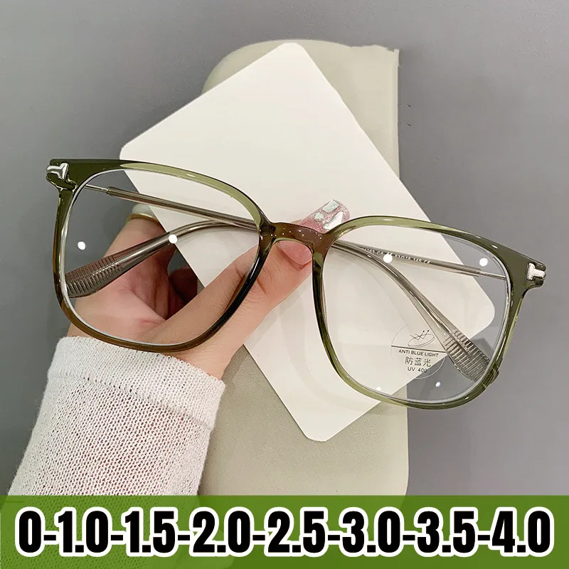 

Women Men New Myopia Glasses Luxury Design Anti-blue Light Eyeglasses Fashion Large Frame Square Eyewear Diopter 0 To -4.0