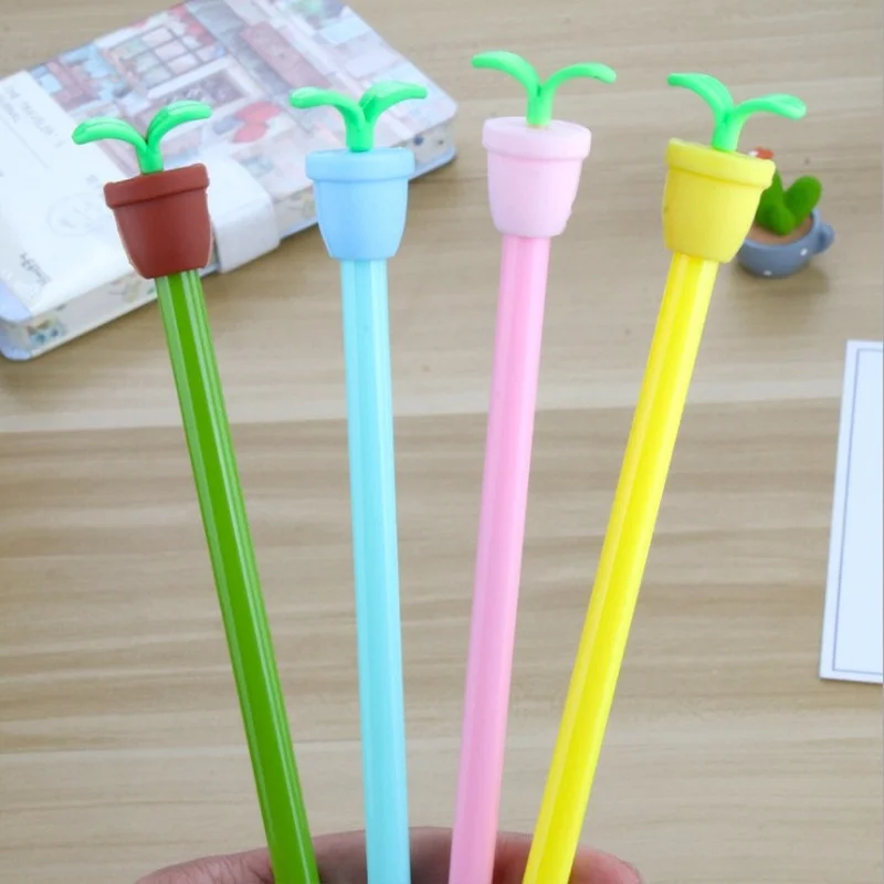 

4Pcs creative lovely potted shape neutral pen cartoon student black pen office signature pen 0.5mm