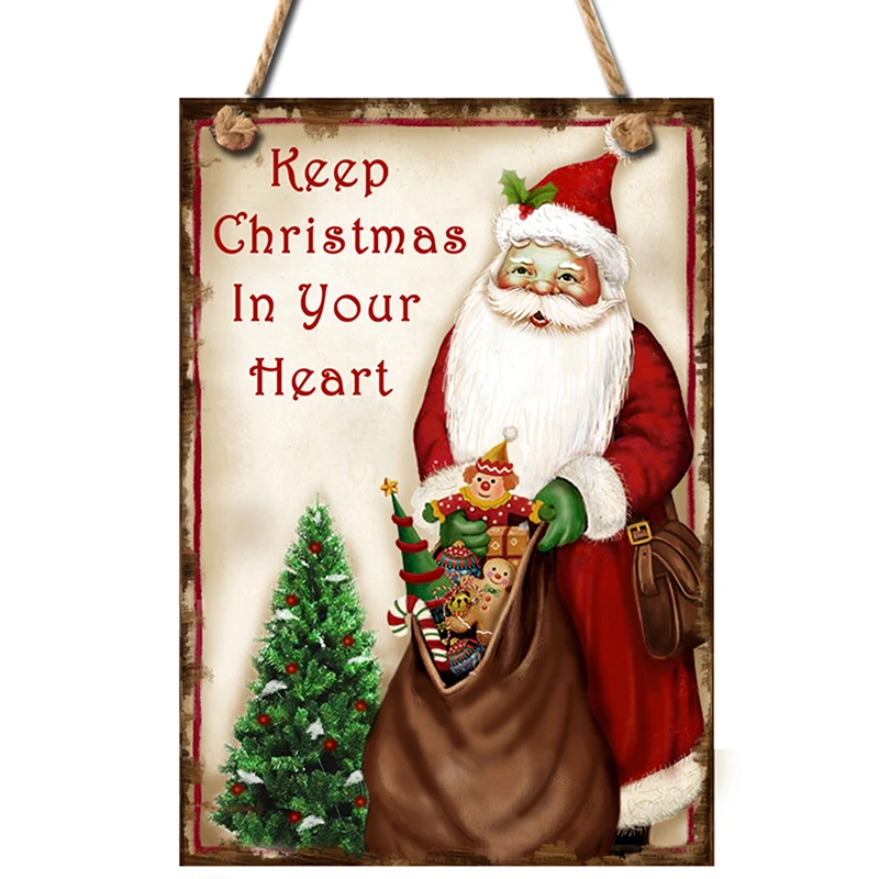 

2022 New Year Wooden Door Hanging Sign Christmas Tree Ornament Christmas Decoration for Home Wooden Pendant Navidad Gift