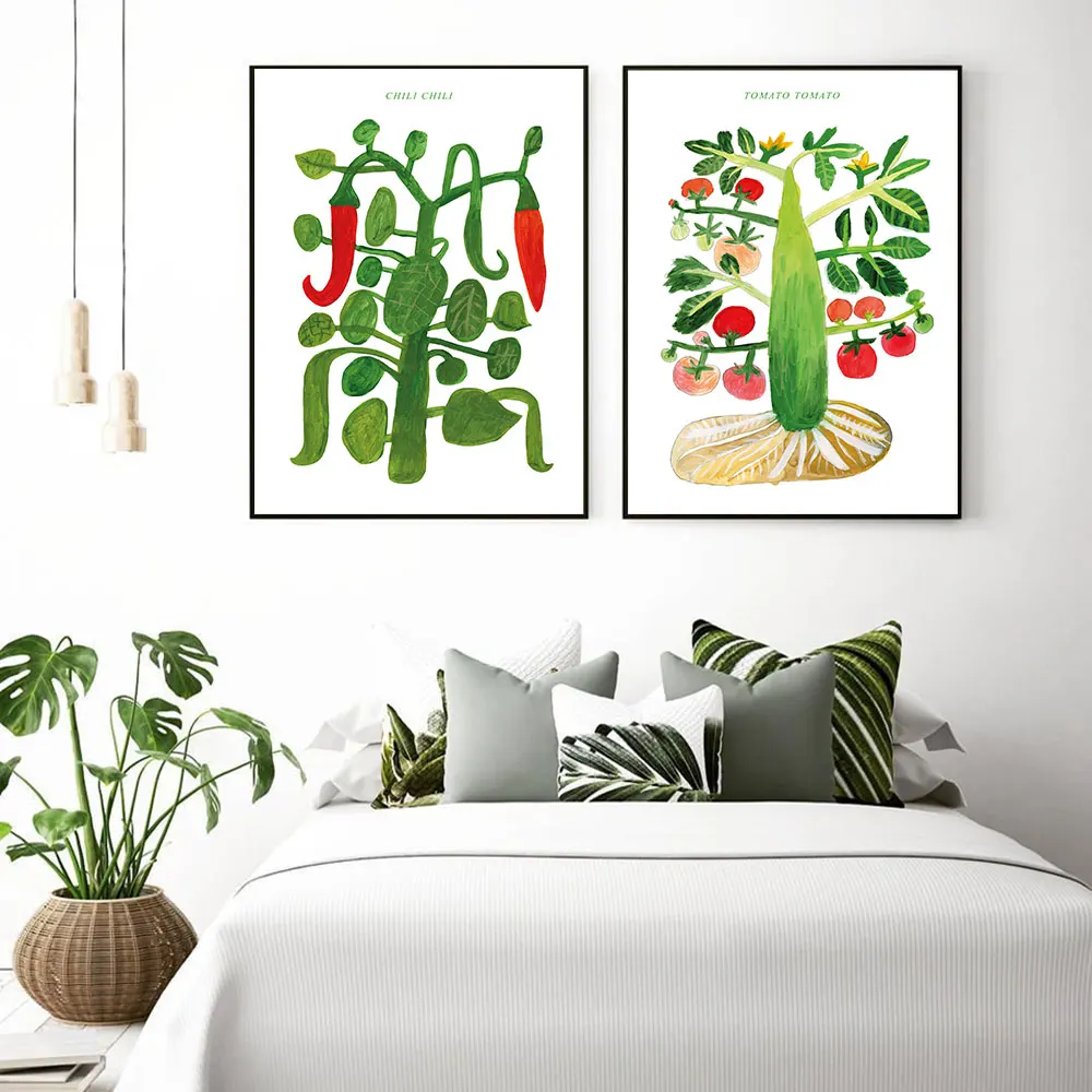 

Botanical Print Green Chile Tomato Prints Painting Poster Plant Illustrations Wall Art Print Picture Canvas Poster Kitchen Decor