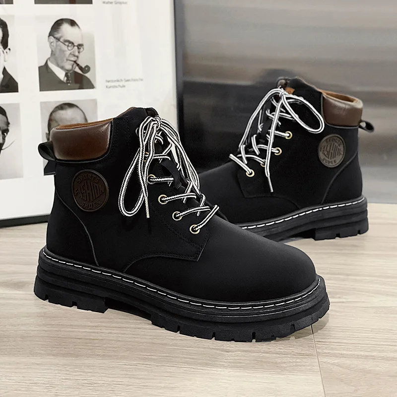 New Autumn Winter Martens Boots Men Platform Ankle Boots Brown Gray Black Booties for Men Punk Motorcycle Boots Botas De Hombre