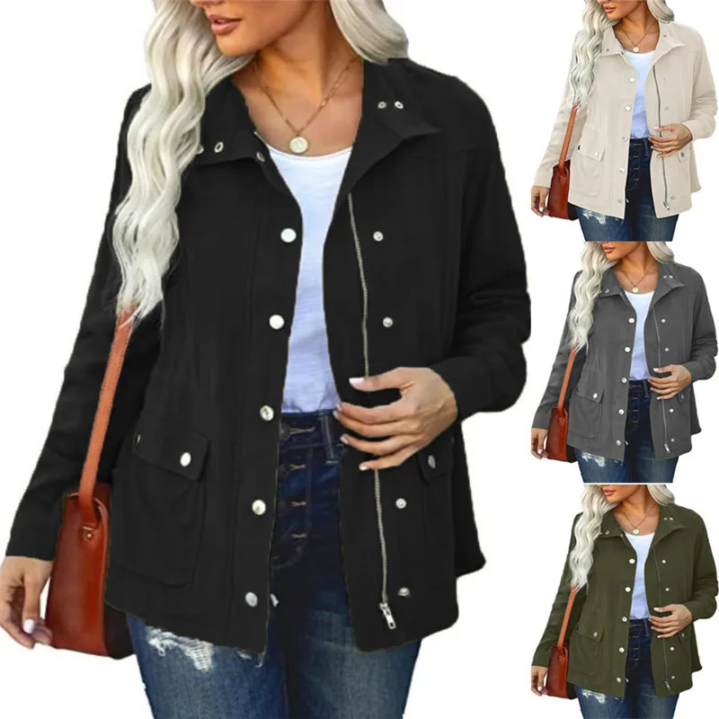 

Women Casual Jackets Lapel Collar Jacket Sexy Female Clothing 2022 Vintage Stand Pocket Tops Outerwear Ladies harajuku Coats