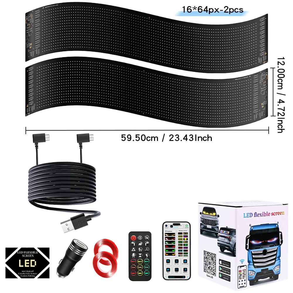 

2-в-1 светильник с несколькими глазами дьявола, полноцветные светодиодные глаза 23 x 4,7 дюйма для лобового стекла грузовика, программируемый светодиодный дисплей для автомобиля