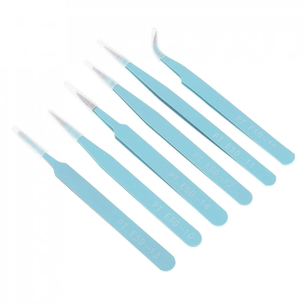 

6pcs Anti-static Stainless Steel Tweezers Industrial Curved Straight Tweezers Makeup Tool Artifact Acne Needle Tool Manicure