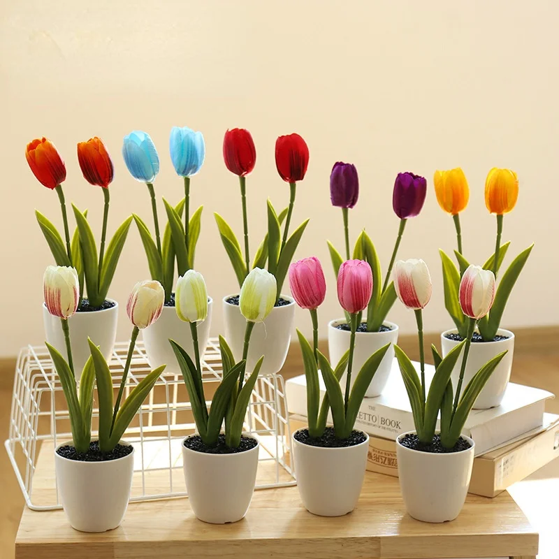 

Artificial Flowers Tulip Bonsai for Decorative Fake Flowers Potted Dry Plastic Flowers Room Home Decor Garden Festival