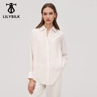lilysilk 19mm pinstripe silk oversize style shirt women basic chinese long sleeves elegant lightweight wrinkle resistant