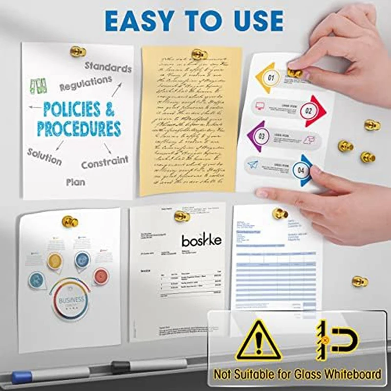 24 упаковки магнитов для белой доски и магнитных булавок кухни школы (золото)