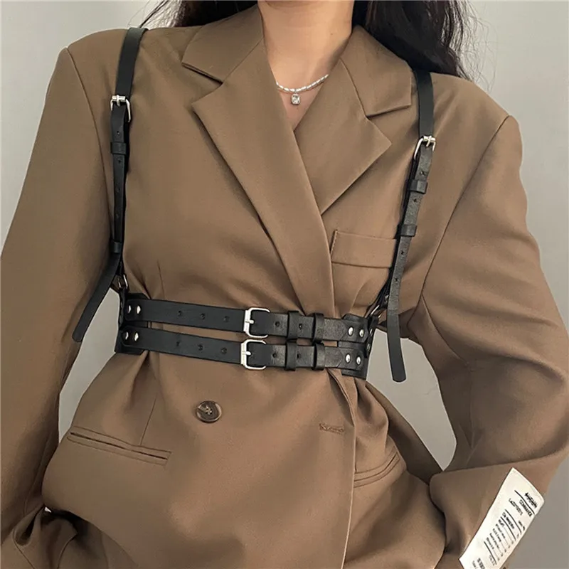 Fashion Sexy Women Pu Leather Suspender Harness Belt Adjustable Chest Waist Body Bondage Straps Gothic Punk Lingerie Garter Belt