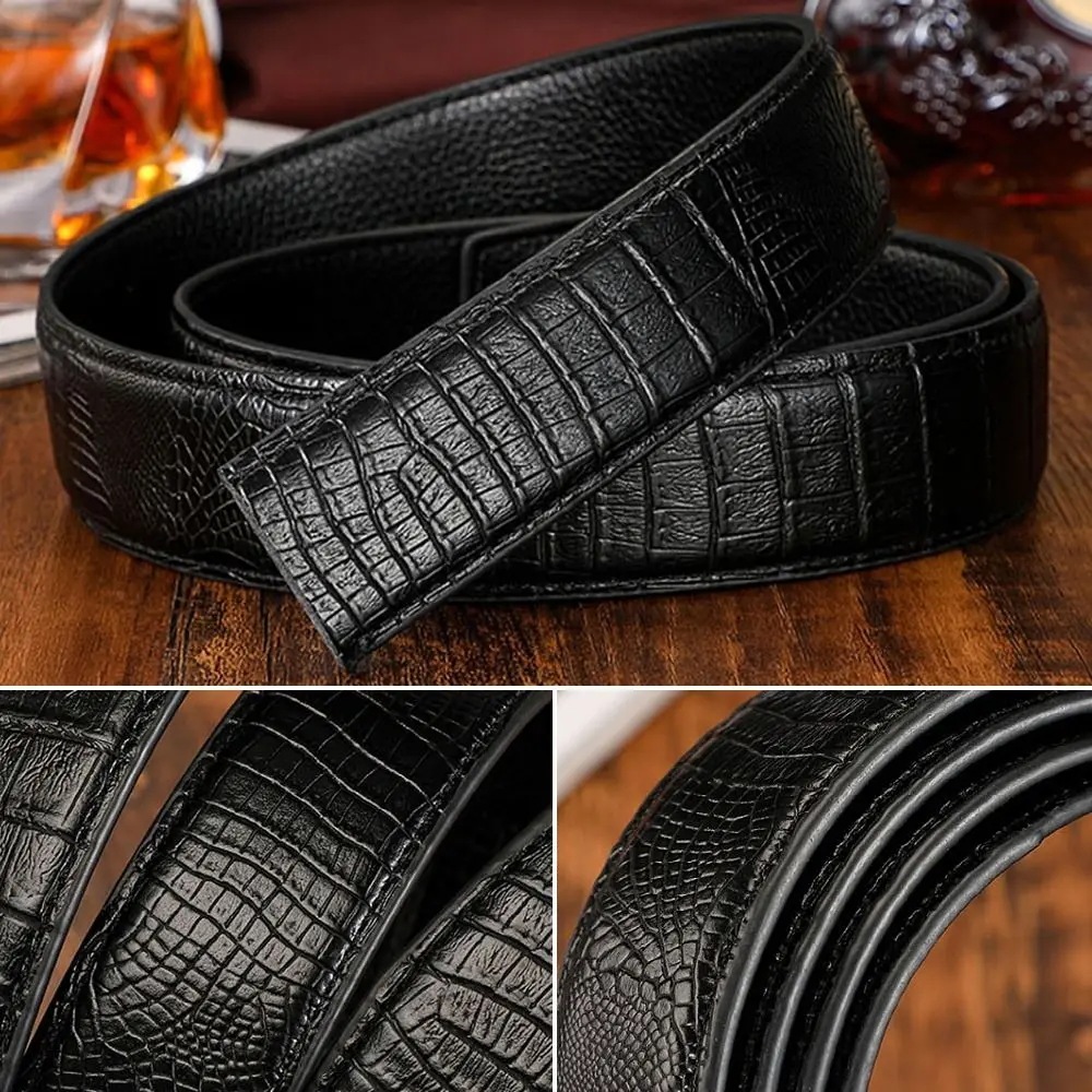 

Craft DIY Without Buckle Non-porous Crocodile Pattern Girdle Genuine Leather Belt 3.5cm Waistband Classic Waistband