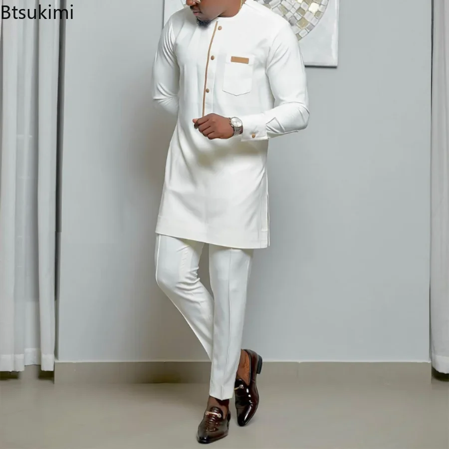 2024 Африканские мужские Дашики с длинным рукавом комплект из 2 предметов