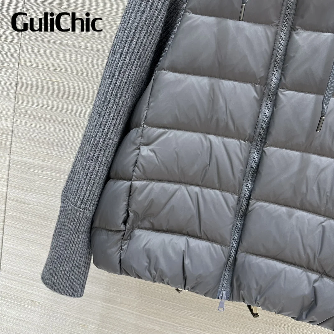 9 18 GuliChic темпераментный лацкан с двойной молнией шерстяной вязаный рукав