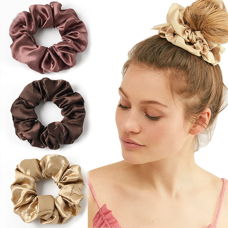 

Silky Hair Rope Woman Big Elegant Silk Elastics Hair Band Solid Color Scrunchies Hair Ties Ladies Ponytail Hold Hair Accessories