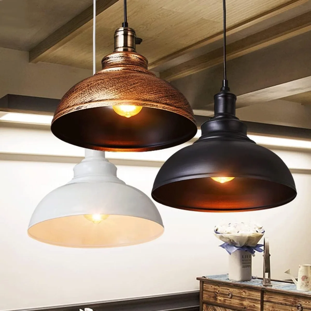 Фото JOYINLED в упаковке из 3 винтажных подвесных светильников E26/27, 30 см, 1 подвесной светильник, светодиодная люстра в индустриальном стиле, потолочные светильники №5