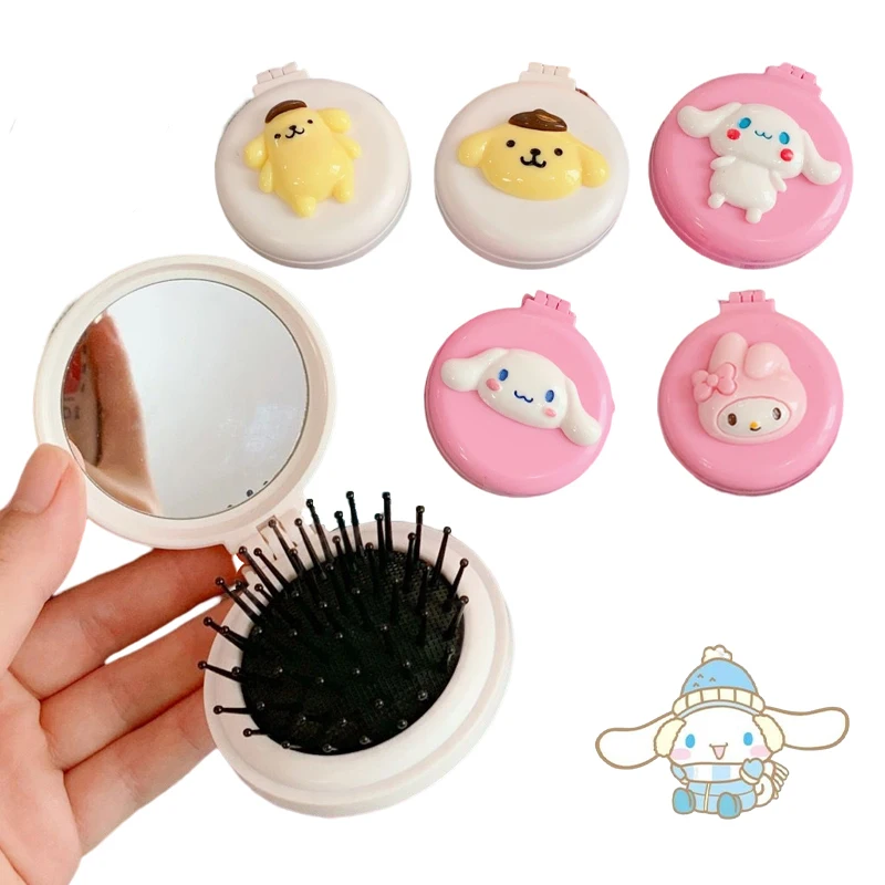 

Kawaii Sanrio Kuromi Air Cushion Comb My Melody Cinnamoroll Cute Cartoon Portable Folding Handheld Makeup Mirror Airbag Comb