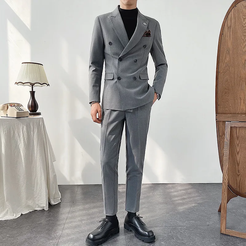 

High-quality Casual Suit Men's Korean Style Self-cultivation Trend Trendy Men Wear Suits British Style Groom Wedding Host Dress