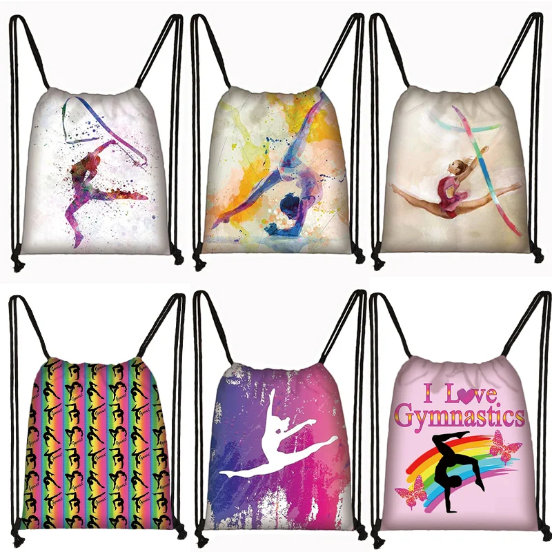 

Gymnastics Art Print Drawstring Bags Girls Daypack Gymnast Backpack Women Storage Bag for Travel Shoes Holder Gift
