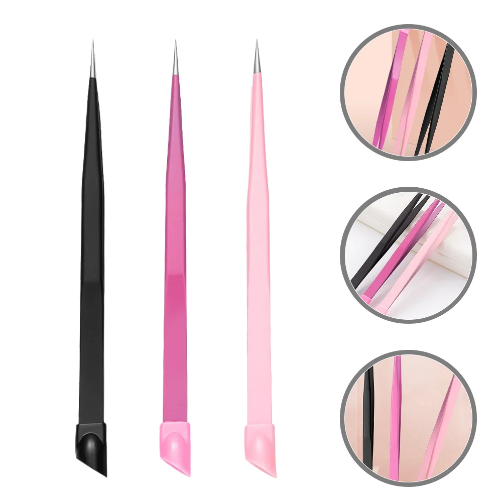 

3 Pcs Nail Picker Tool Tweezers Tools Stickers Pointed Tip Eyelash Extensions Clippers Brow