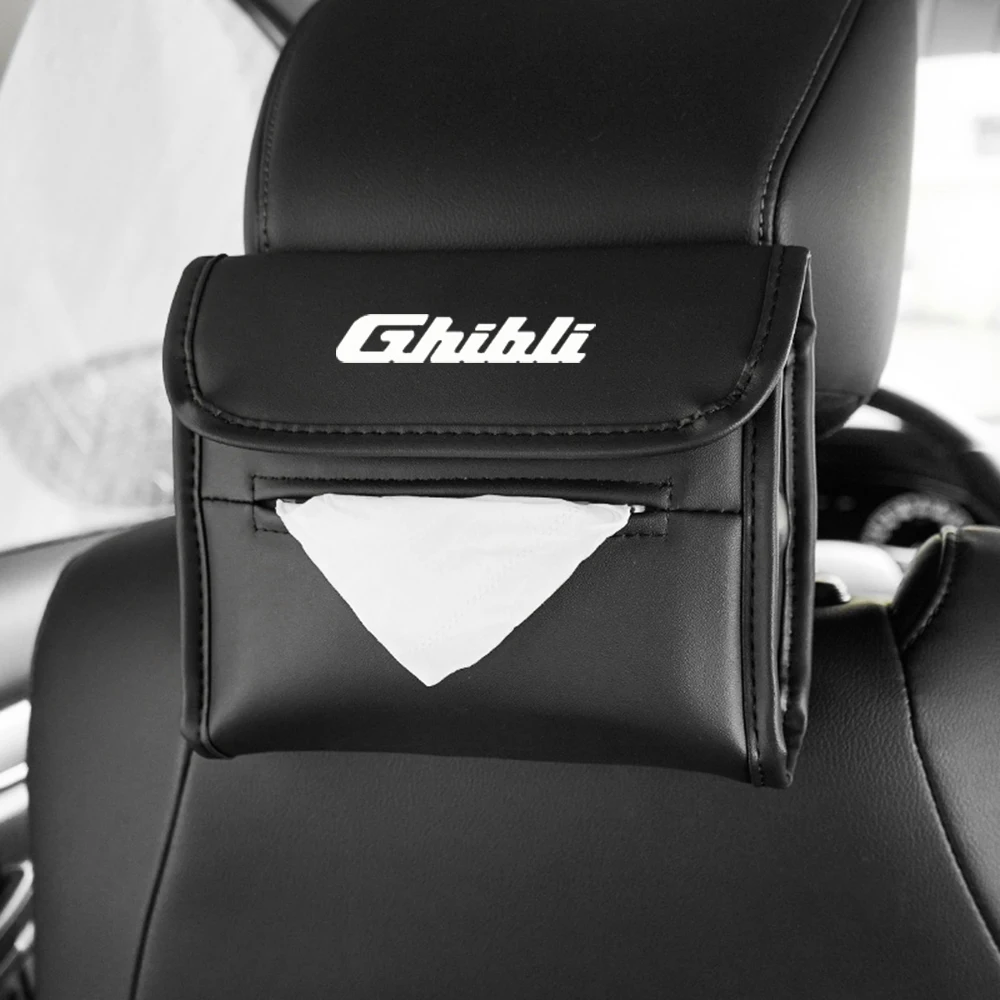 

Car Tissue Box Holder Leather Car Center Console Armrest Napkin Box Sun Visor Backseat Tissue Case for Maserati Ghibli interior