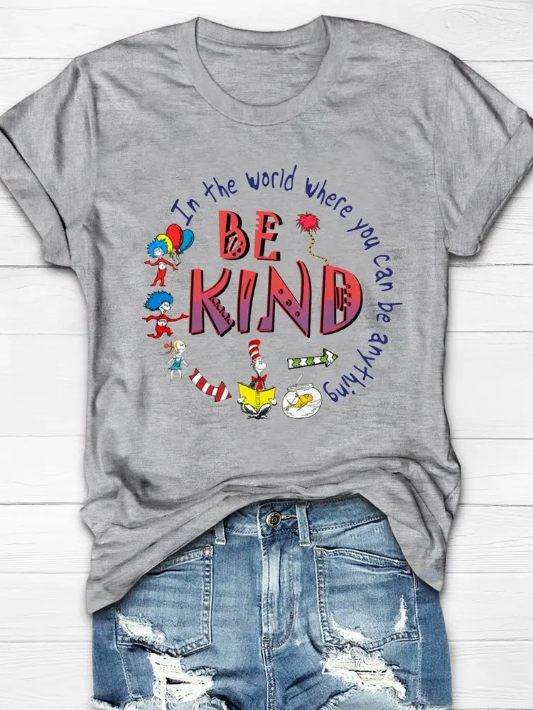 

Teeteety Womens High Quality 100% Cotton Be kind Printed Graphic O-neck T-shirt