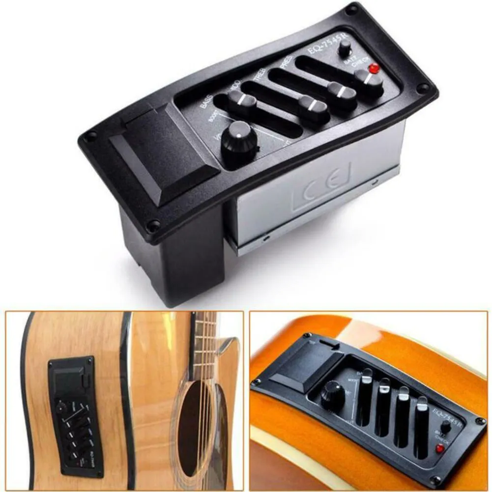 

4-Band Acoustic Guitar Preamp Amplifier EQ 7545R Pick-up Equalizer System 2.5mm Plug 9V Alkaline Battery Acoustic Guitar Parts