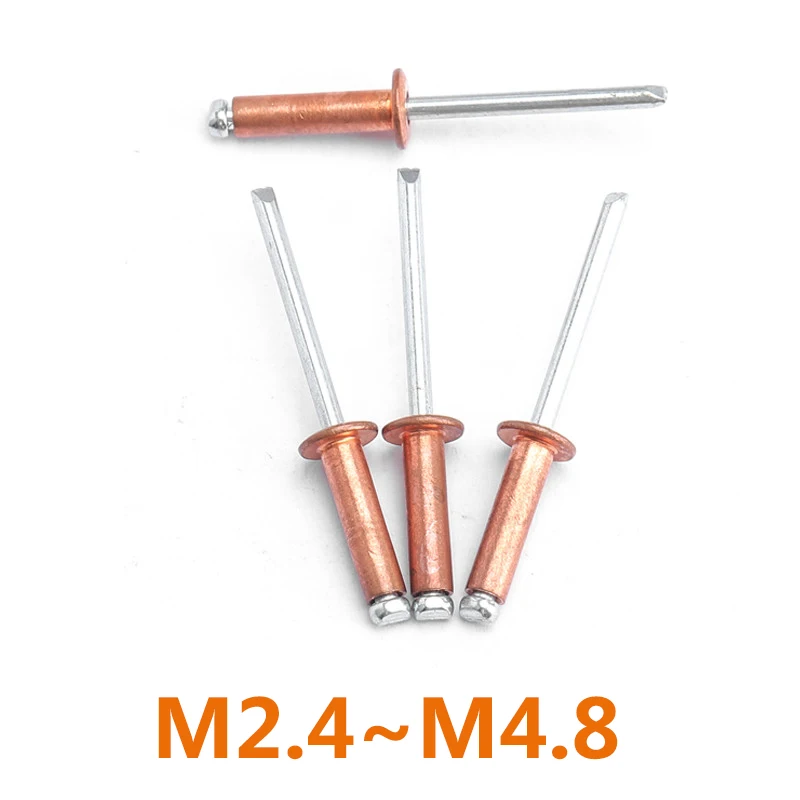

20~5Pcs M2.4 M3.2 M4 M4.8 Red Copper Core Pulling Rivets High Strength Open Type Round Head Copper Pull Nails GB12618.520 Series