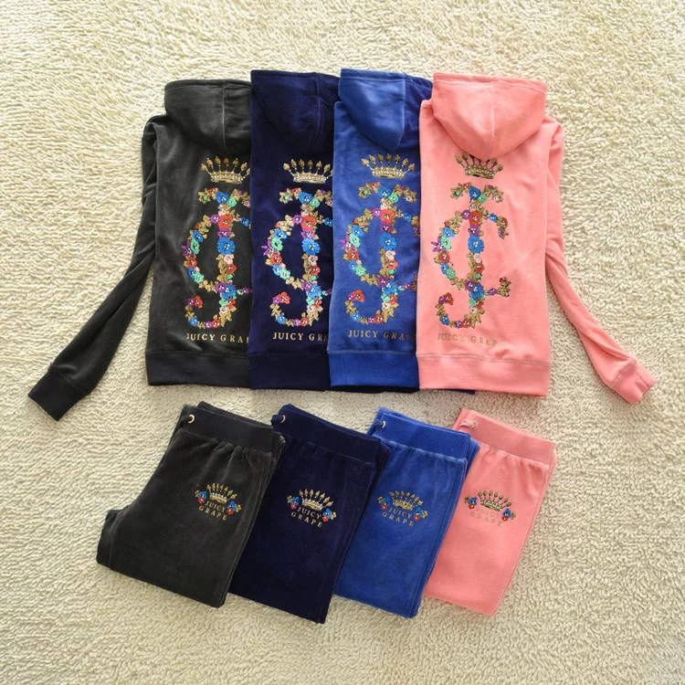 Женский весенне-осенний велюровый спортивный костюм бренда Juicy Apple бархатный