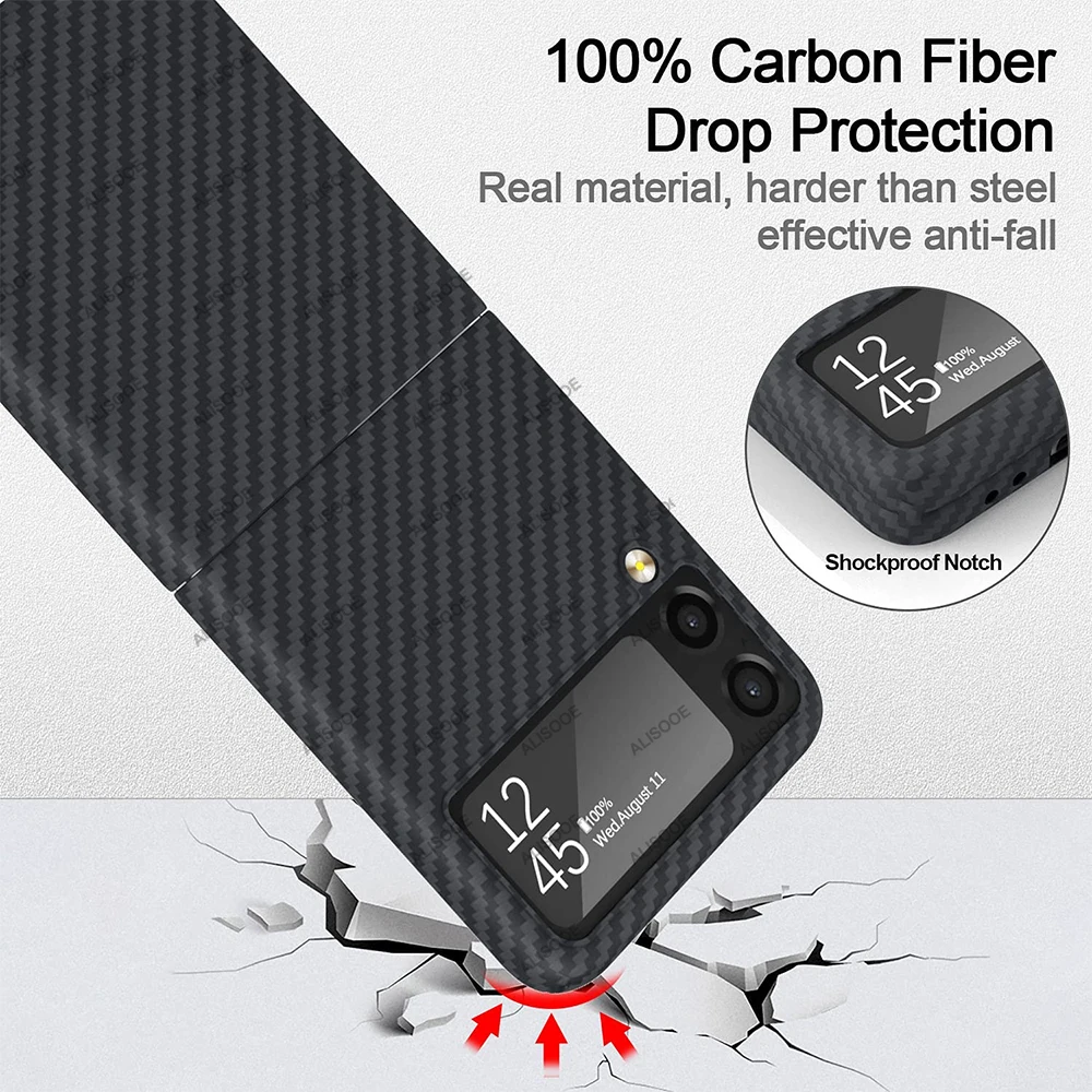 Real Carbon Fiber Case For Samsung Galaxy Z Flip 4 3 5G Case Ultra Thin Aramid Fiber Cover Capa for Samsung Z Flip3 Flip4 Fundas