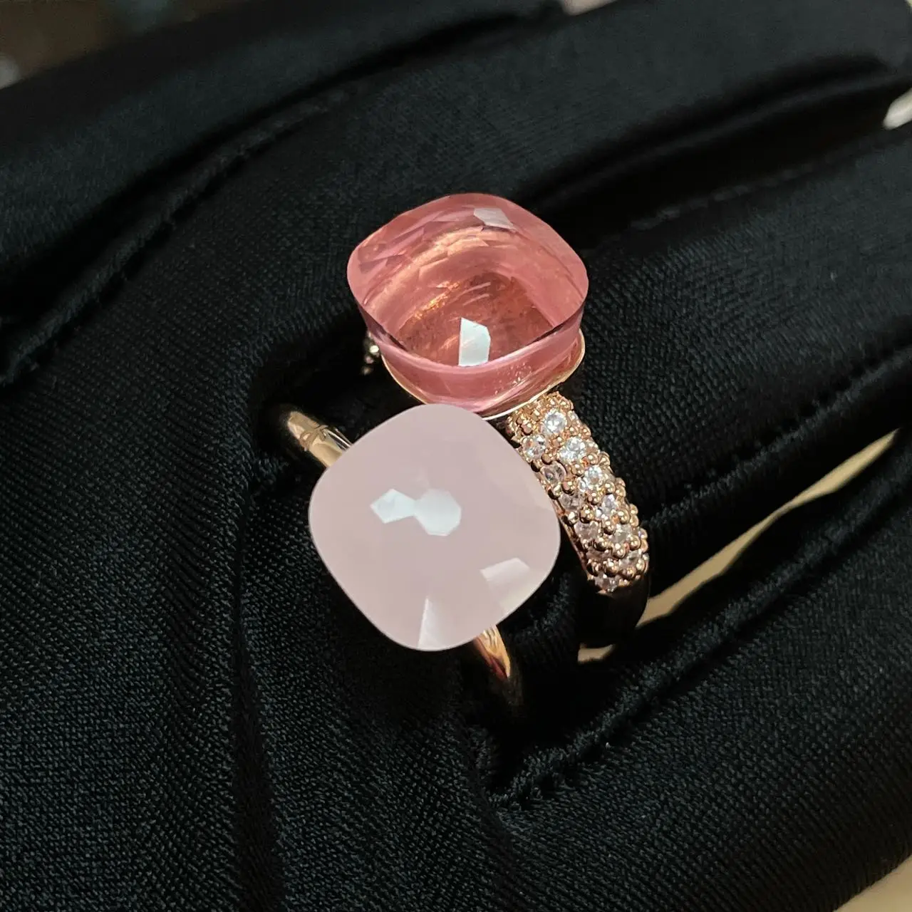 

2Pcs/Set Classic Women Ring Necklace Jewelry Set Inlay Zircon 30Colors Candy Crystal Jewelry Set Gold Plated Fashion Jewelry