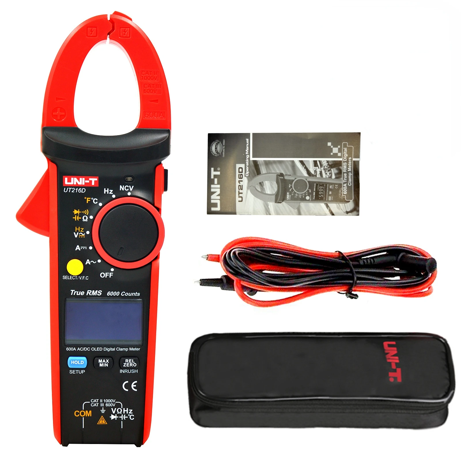 

UNI-T UT216D 600A True RMS Digital Clamp Meter; AC/DC True RMS Current Meter, VFC/NCV; Resistor/Capacitor/Frequency/Temperature