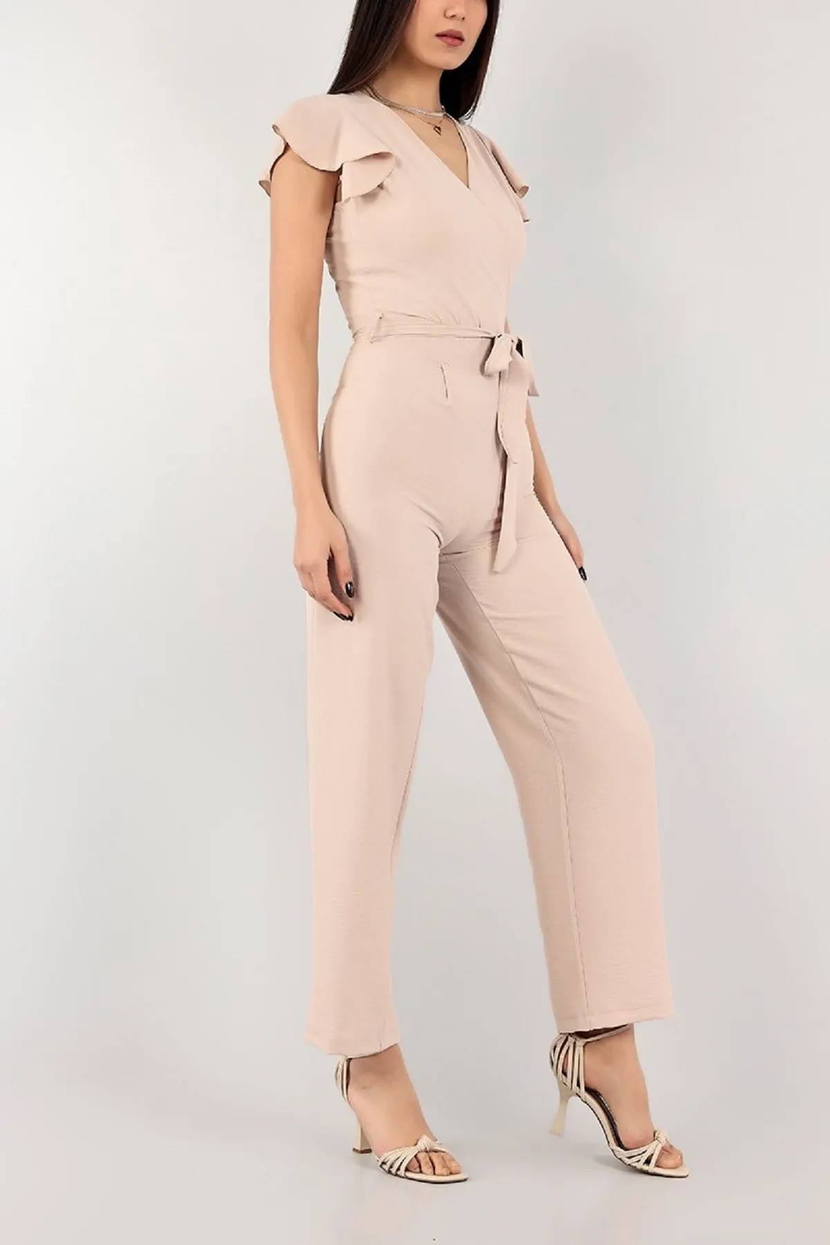 

Women's Overalls Beige Double Breasted Collar Summer Long Length aerobics Summer Long Length