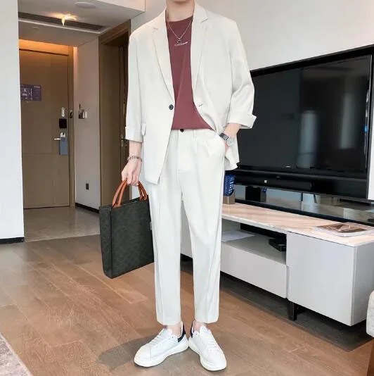 

New Men's Suit Solid Color Academic style Long Sleeve Single Breasted Casual Loose Cotton Line Suit Jacket A14