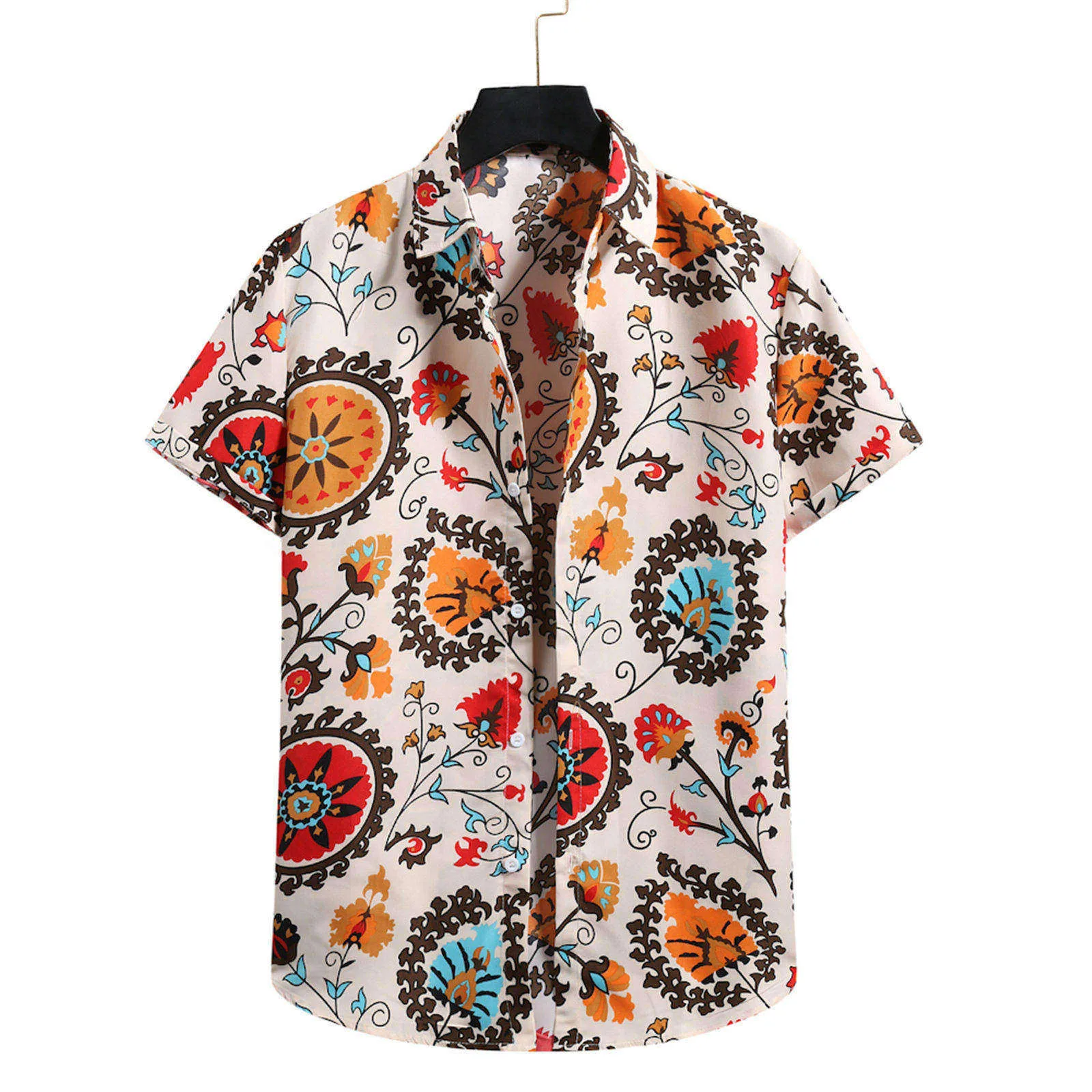 

Men Shirts Ethnic Short Sleeve Casual Printing Hawaiian Shirt Blouse Couple Loose Fit Beach Vintage Print Harujuku Shirt For Man